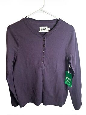 Pact Purple Long Sleeve Organic Cotton Henley Size S